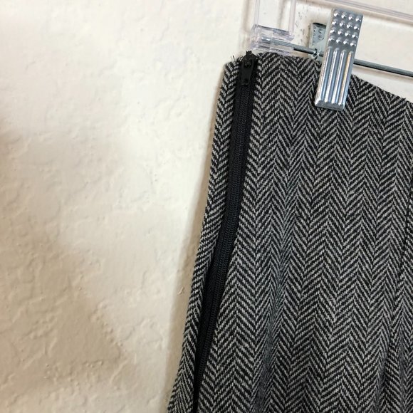 Vintage Other Destination Women's Gray Black Fishbone Wool Maxi Skirt sz 12 DG - Picture 3 of 6
